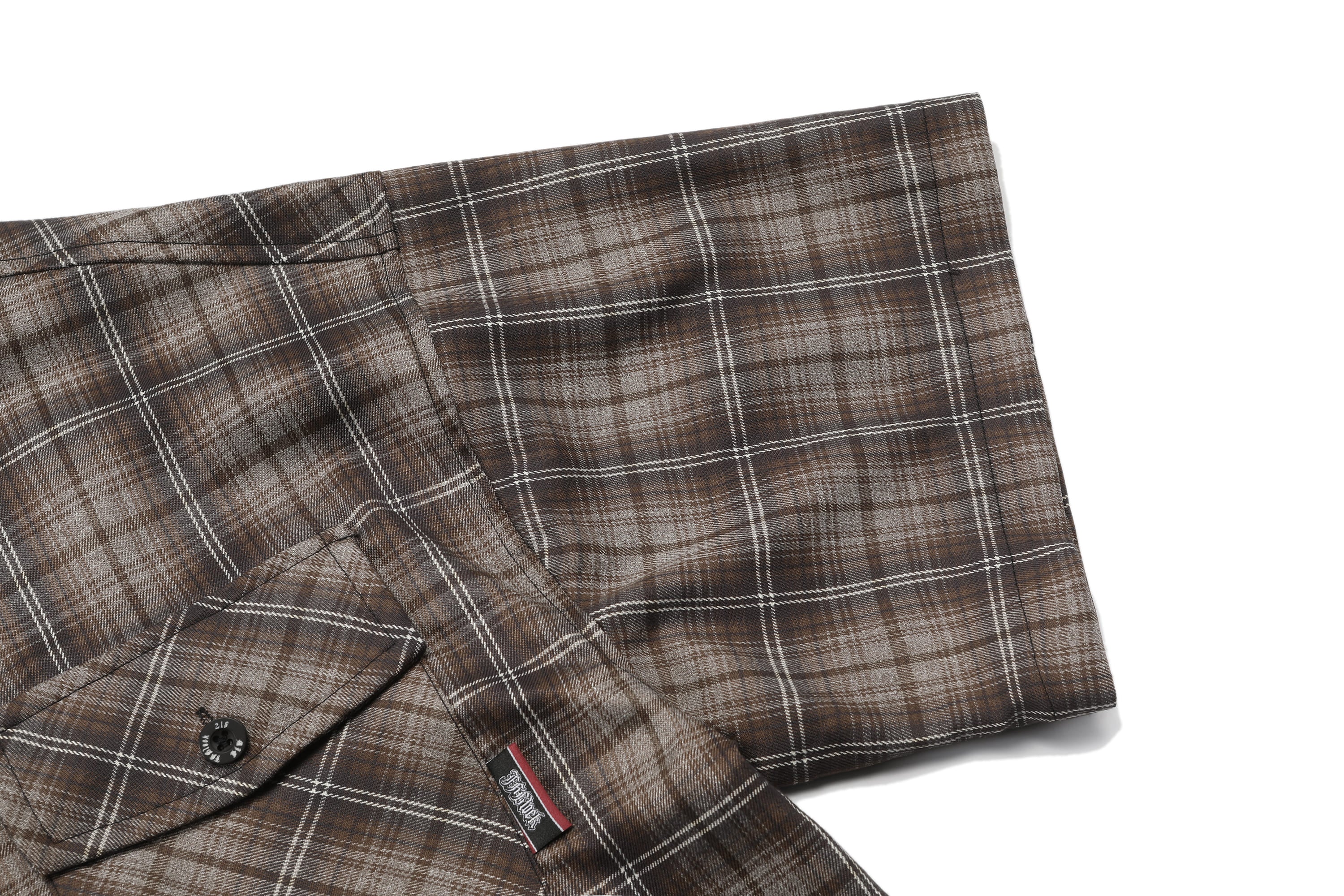 Brown Plaid Chicano Double Pocket Shirt