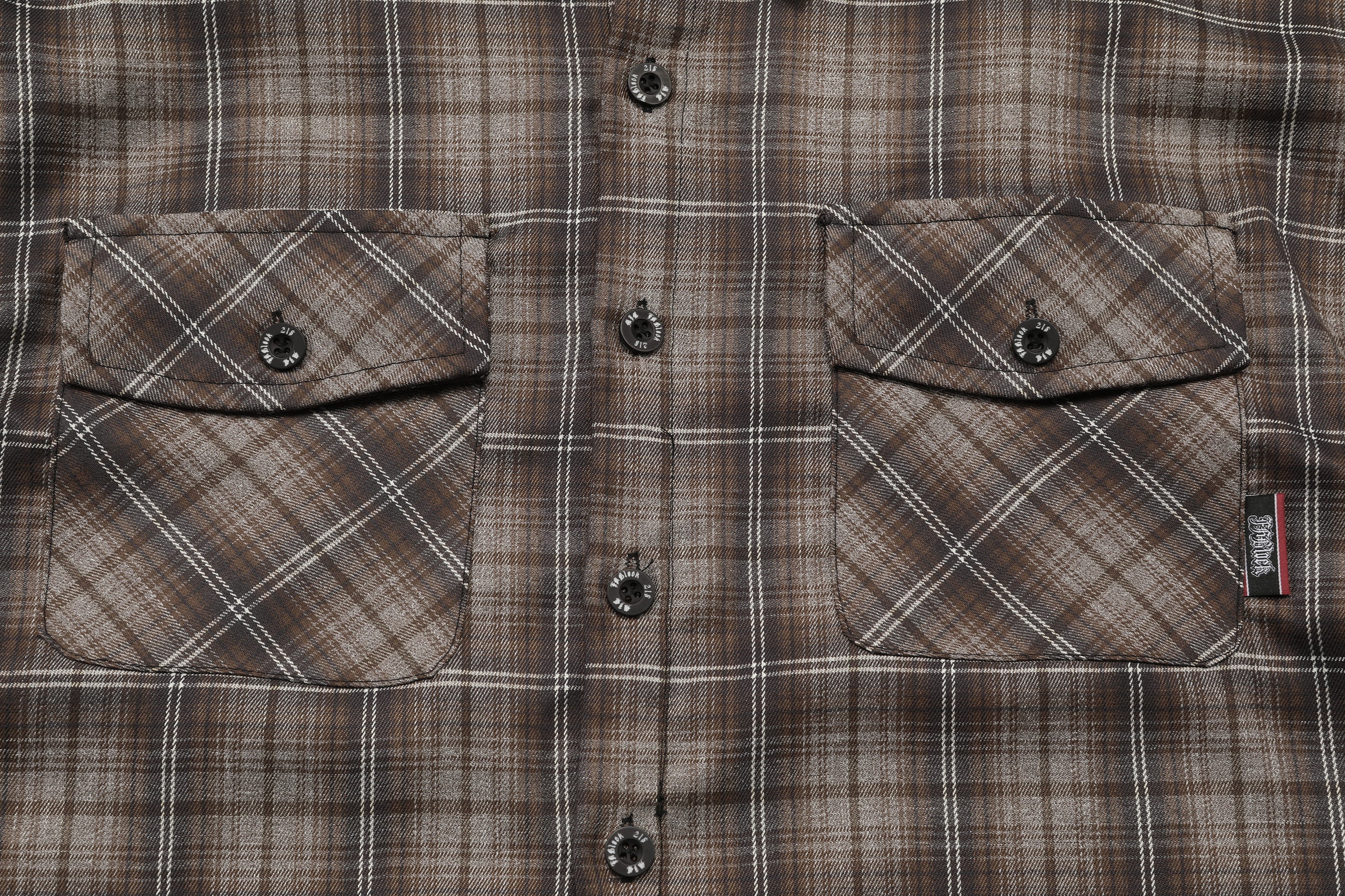 Brown Plaid Chicano Double Pocket Shirt