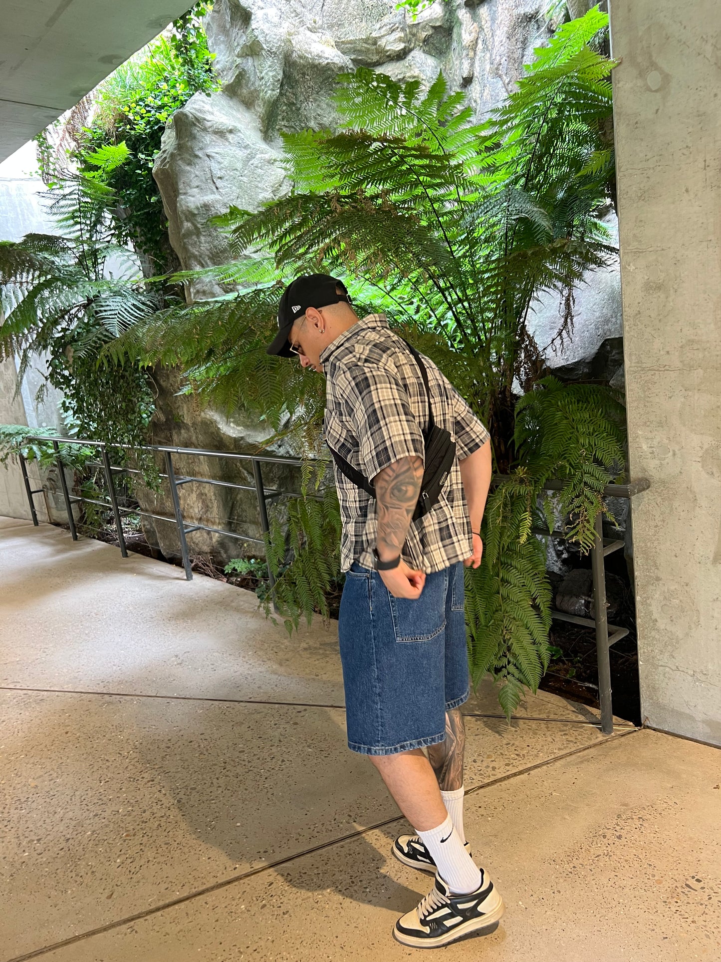 Beige Boxy Fit Plaid Shirt