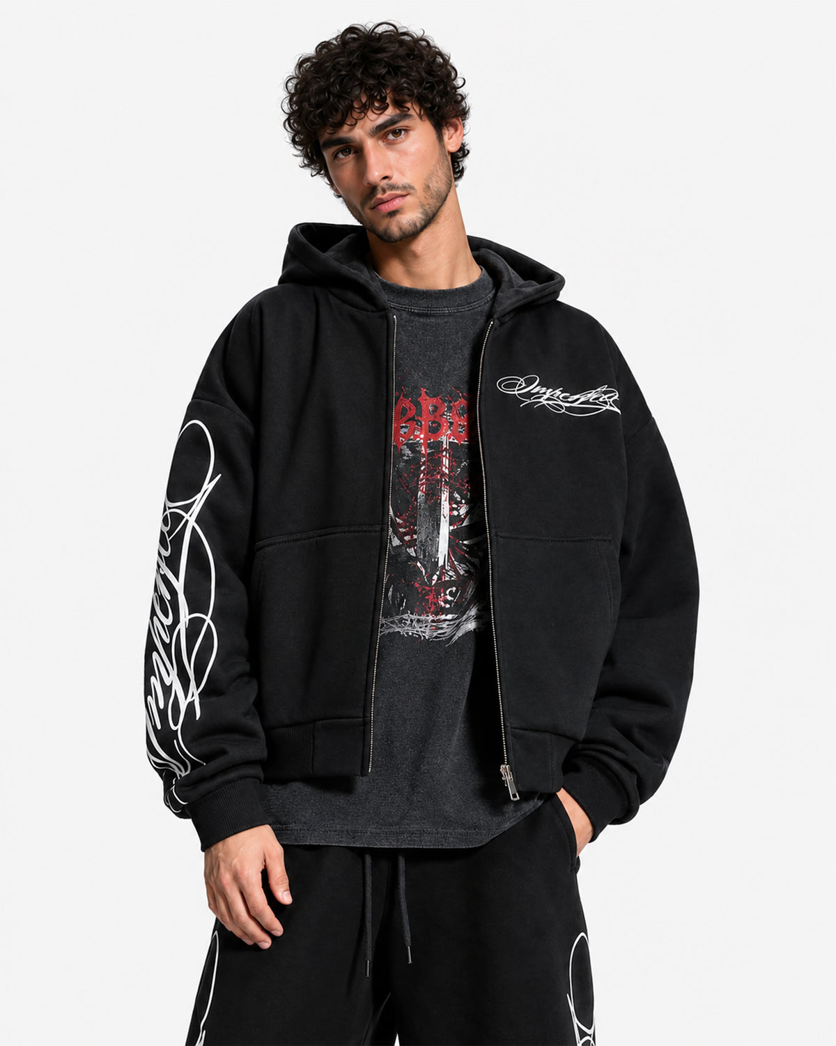 Felpa con cappuccio Script – Nero
