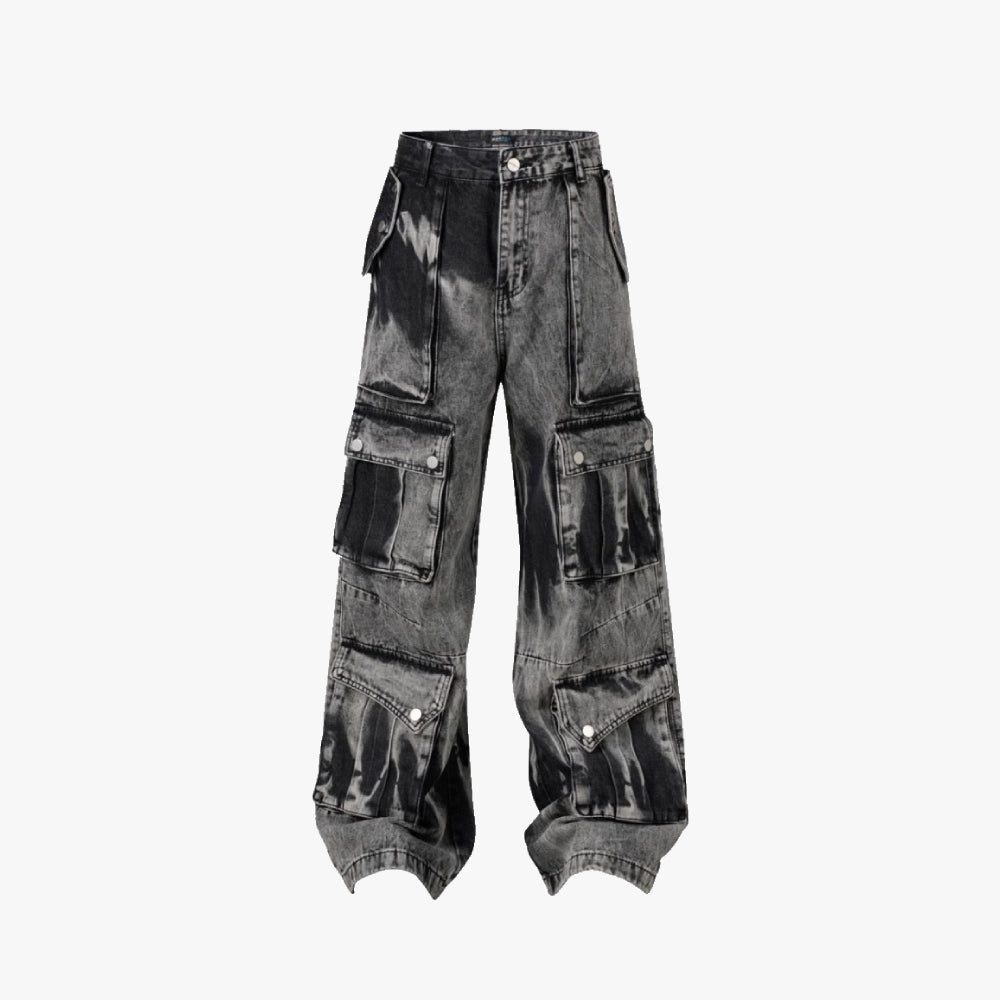 Washed Black Multi Pockets Baggy Denim