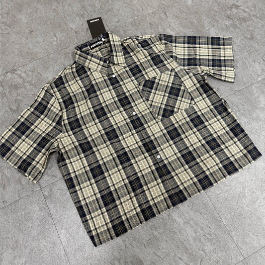 Beige Boxy Fit Plaid Shirt - Hipok Brand