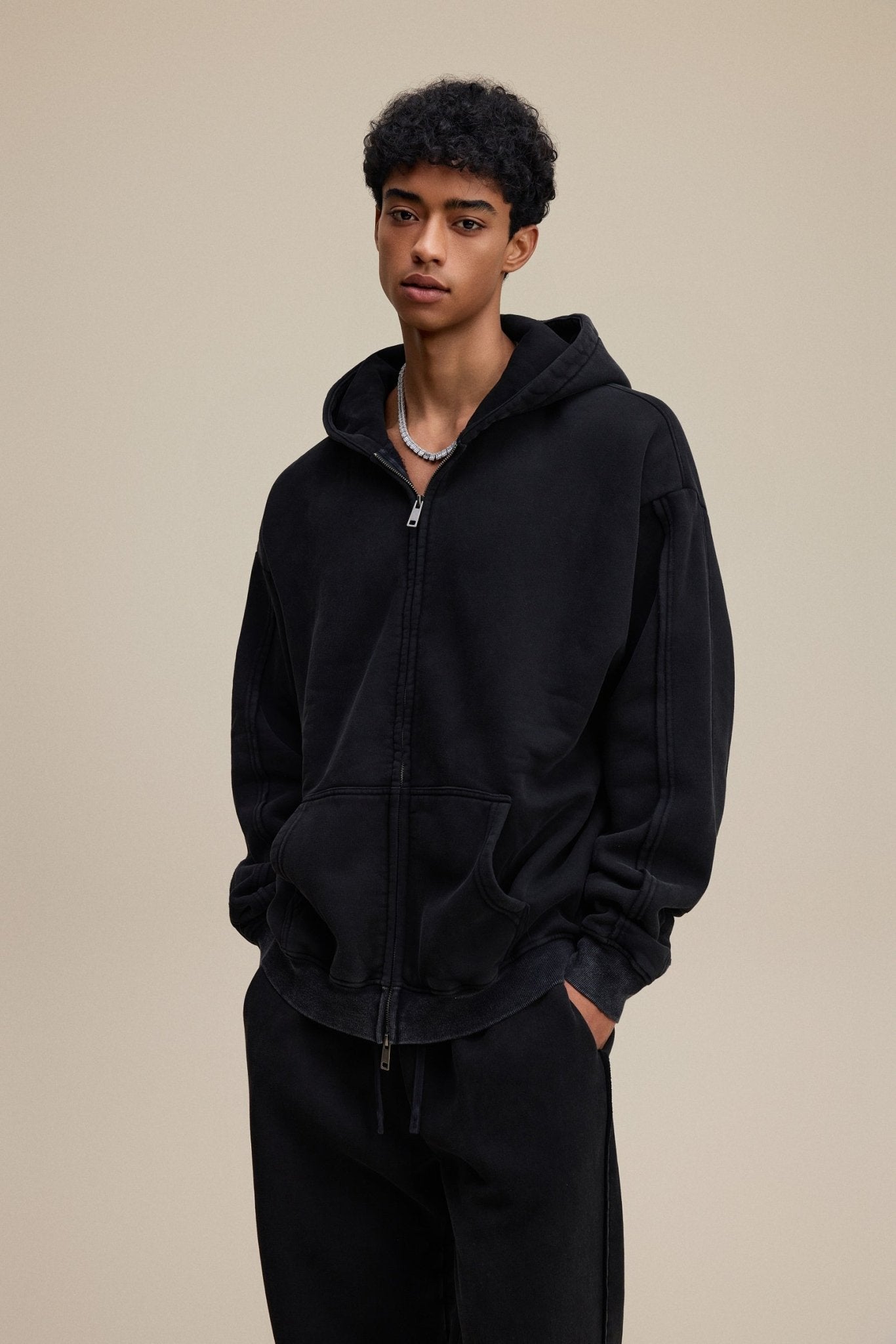 Solid Black Zip Hoodie - Hipok Brand