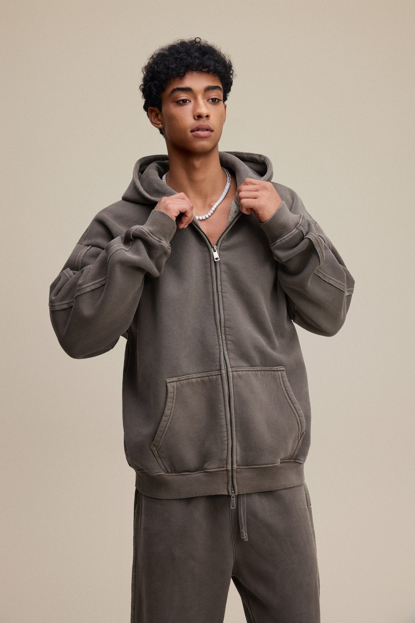 Solid Brown Zip Hoodie - Hipok Brand