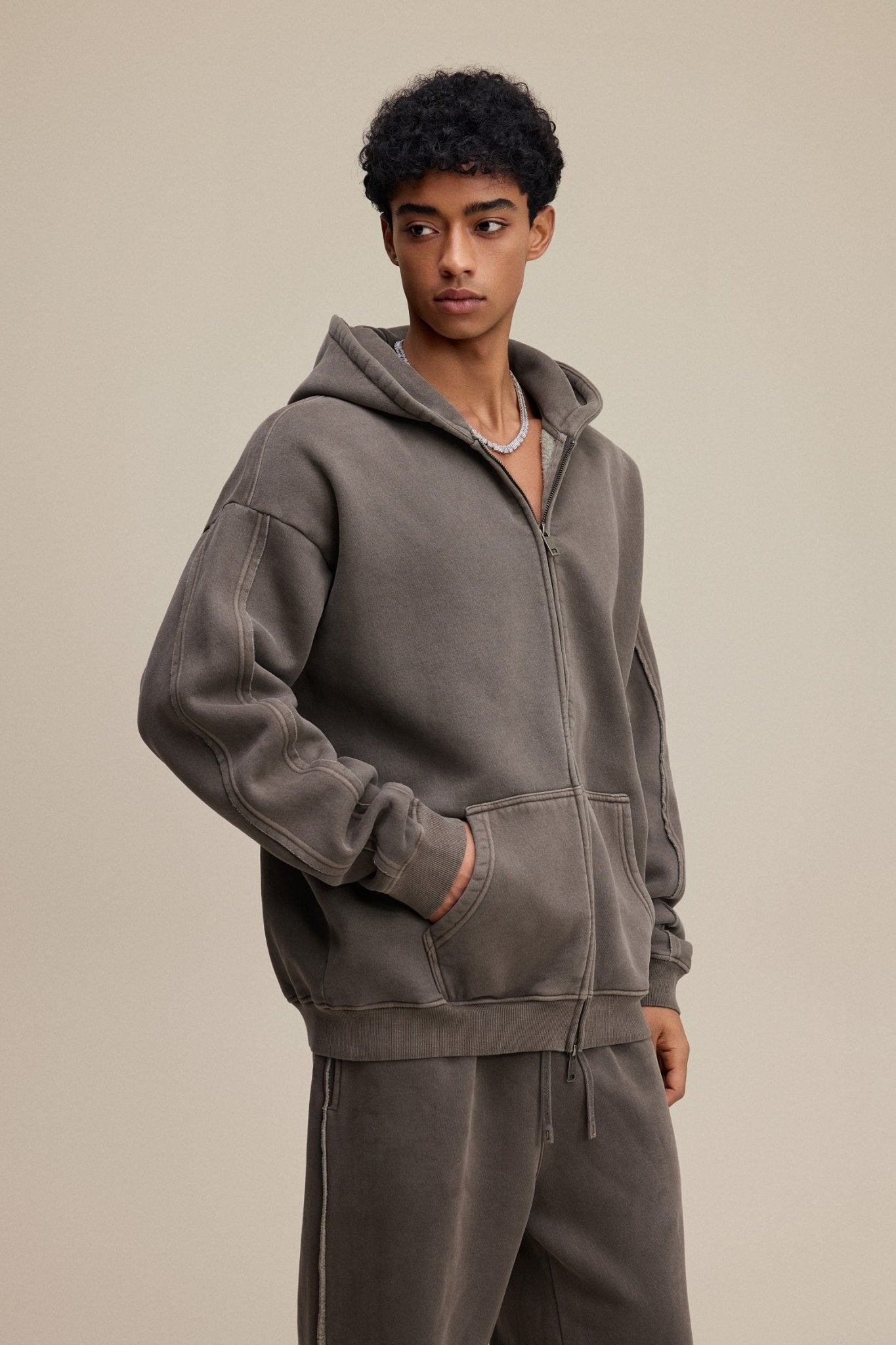 Solid Brown Zip Hoodie - Hipok Brand