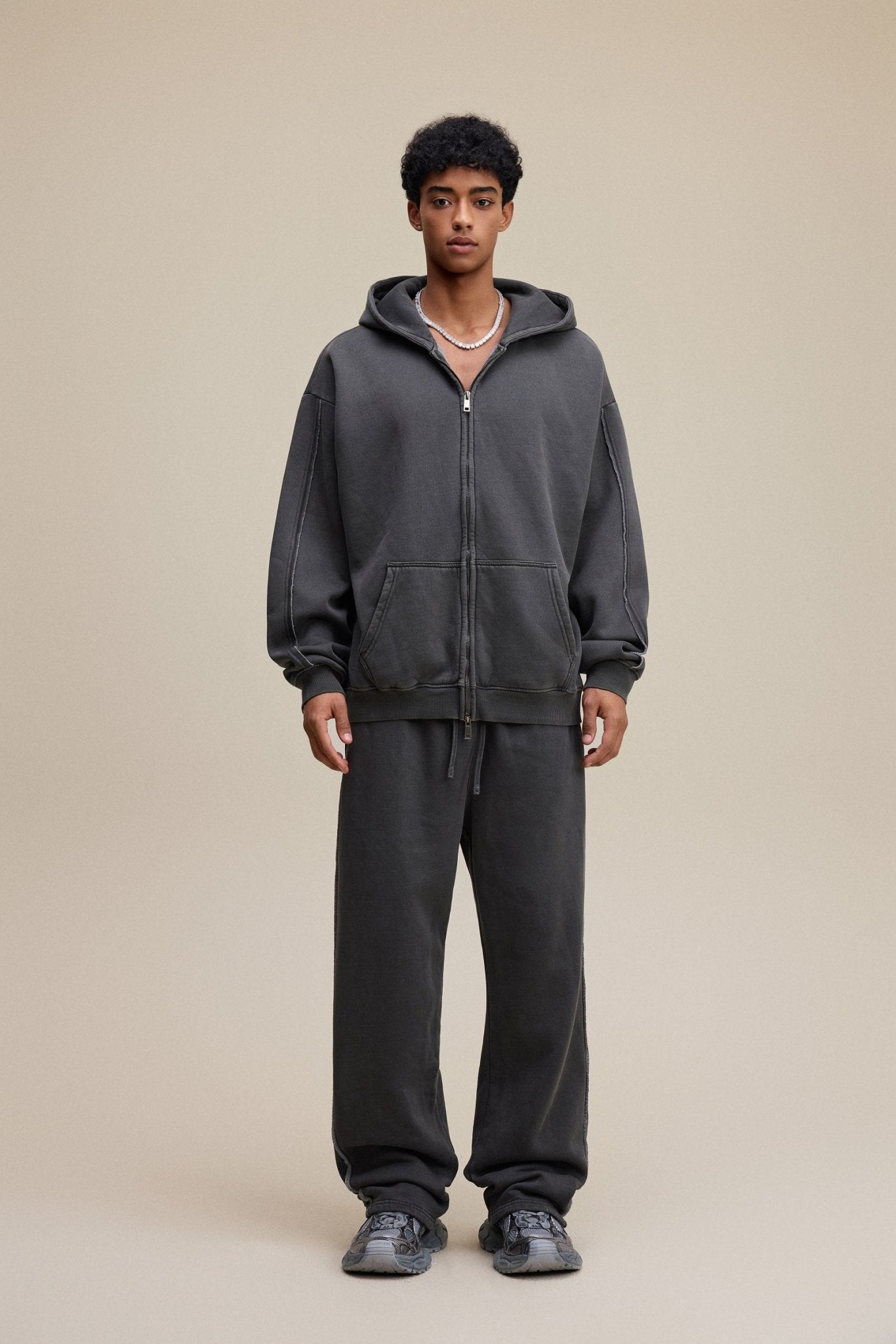 Solid Dark Grey Zip Hoodie - Hipok Brand
