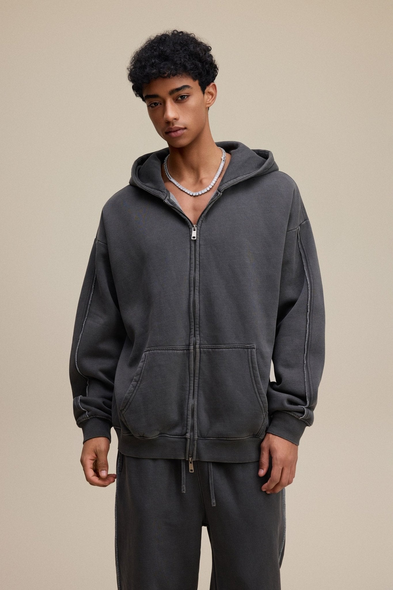 Solid Dark Grey Zip Hoodie - Hipok Brand