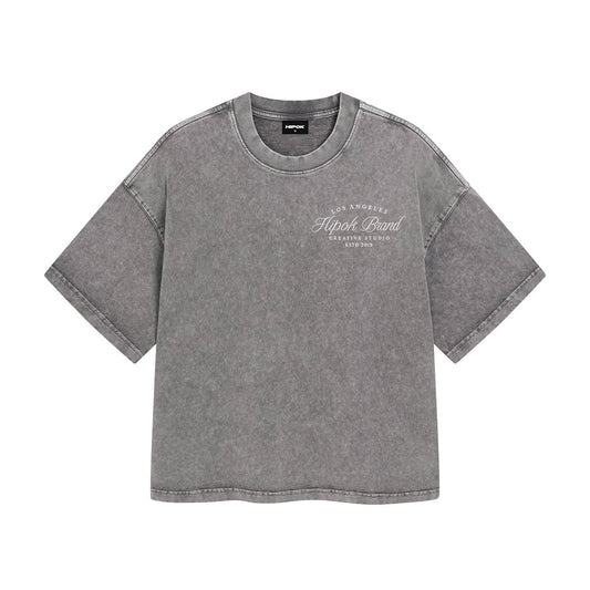 Washed Light Grey Los Angeles Boxy Fit T-Shirt - Hipok Brand