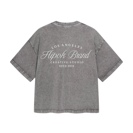 Washed Light Grey Los Angeles Boxy Fit T-Shirt - Hipok Brand