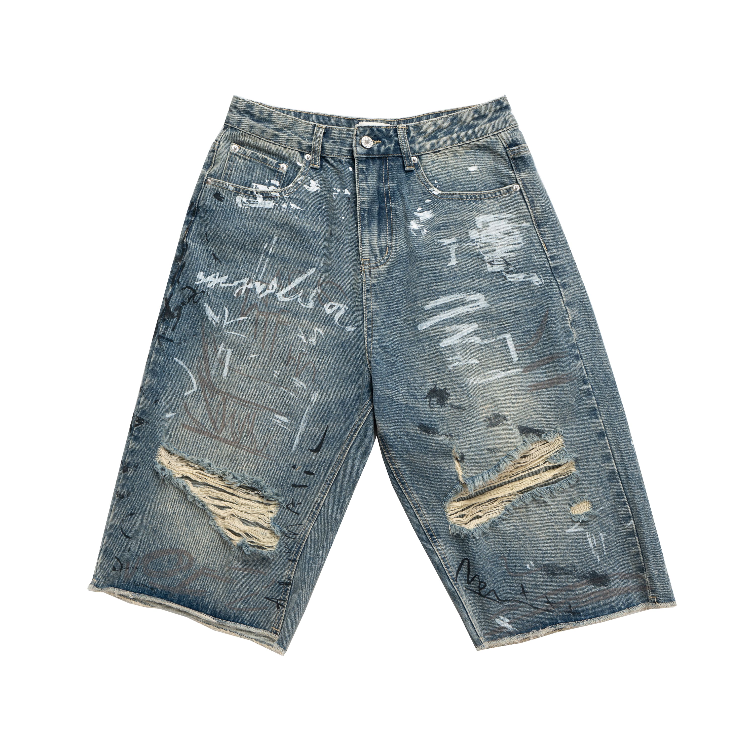 Graffiti Ripped Denim Shorts