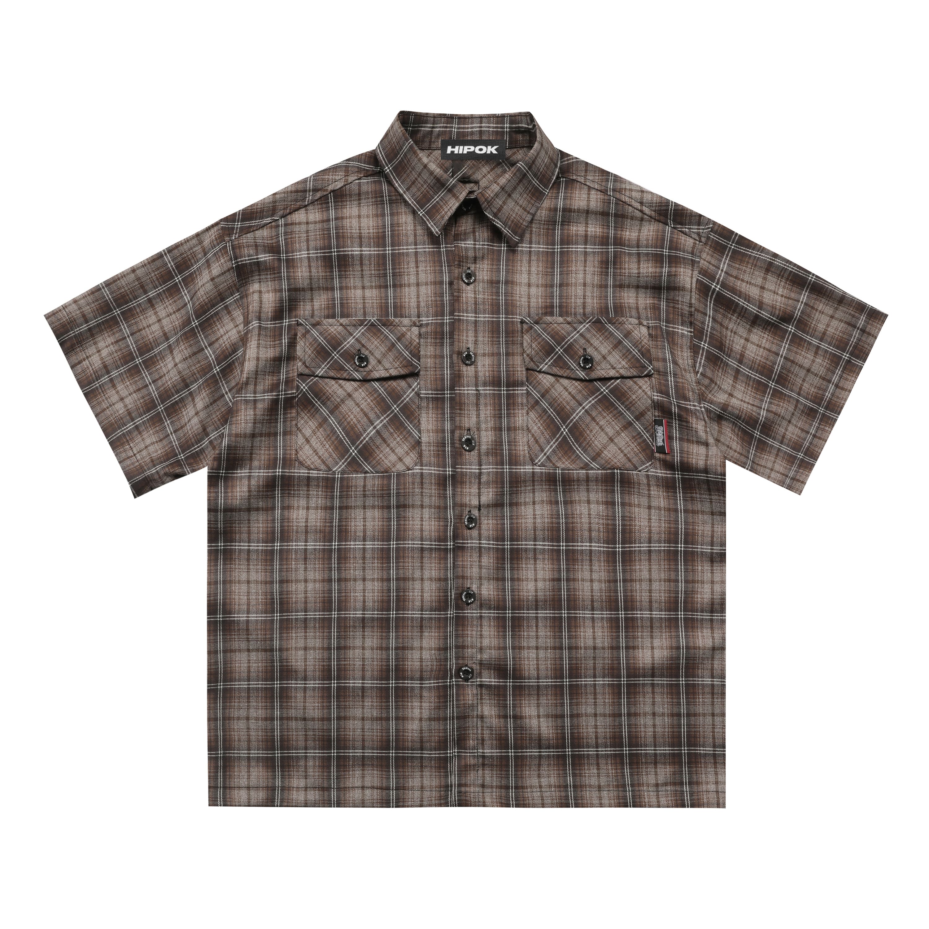 Brown Plaid Chicano Double Pocket Shirt