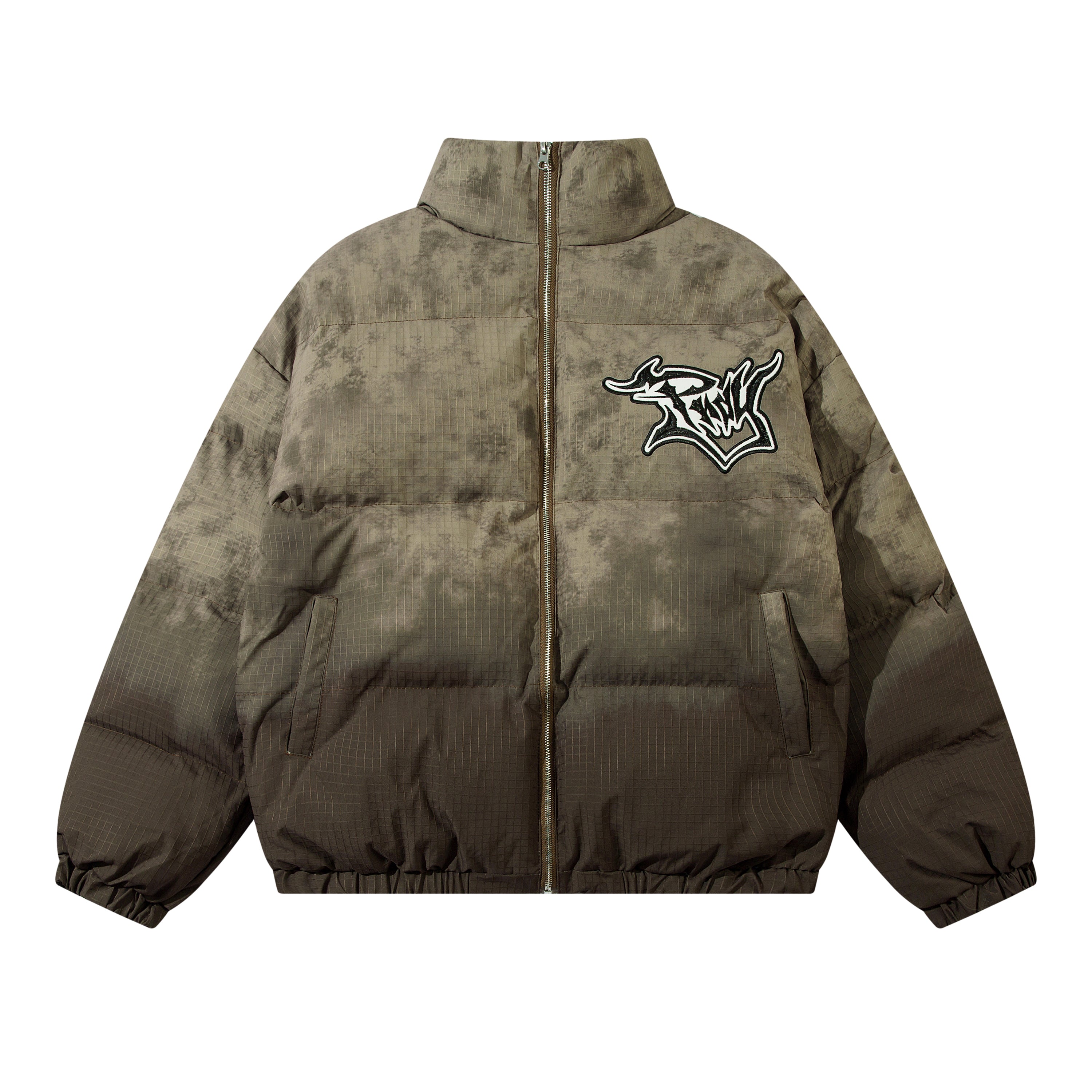 Washed Brown Graffiti Puffer Jacket