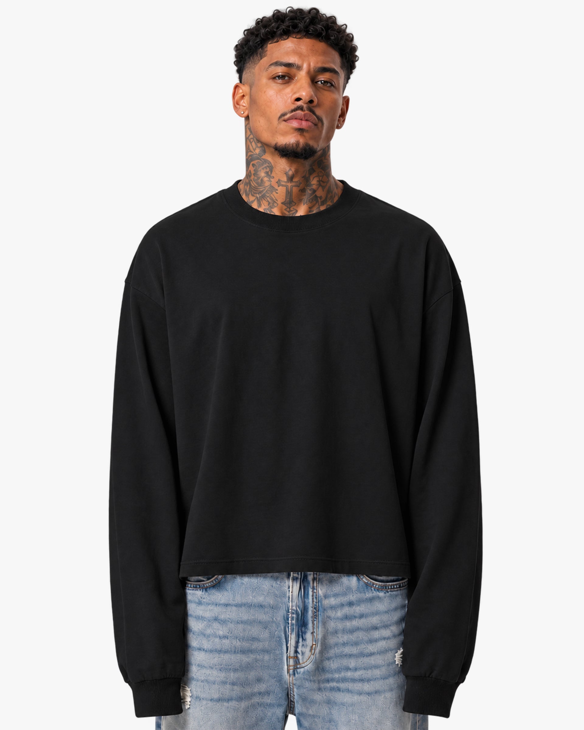 Essential Boxy Fit Long Sleeve Tee - Black