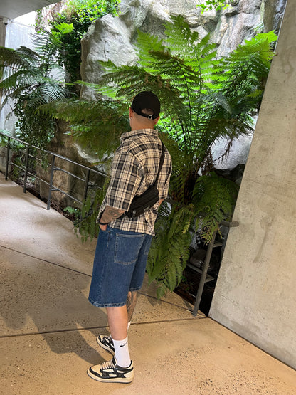 Beige Boxy Fit Plaid Shirt