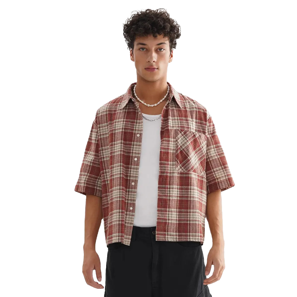 Red Boxy Fit Plaid Shirt