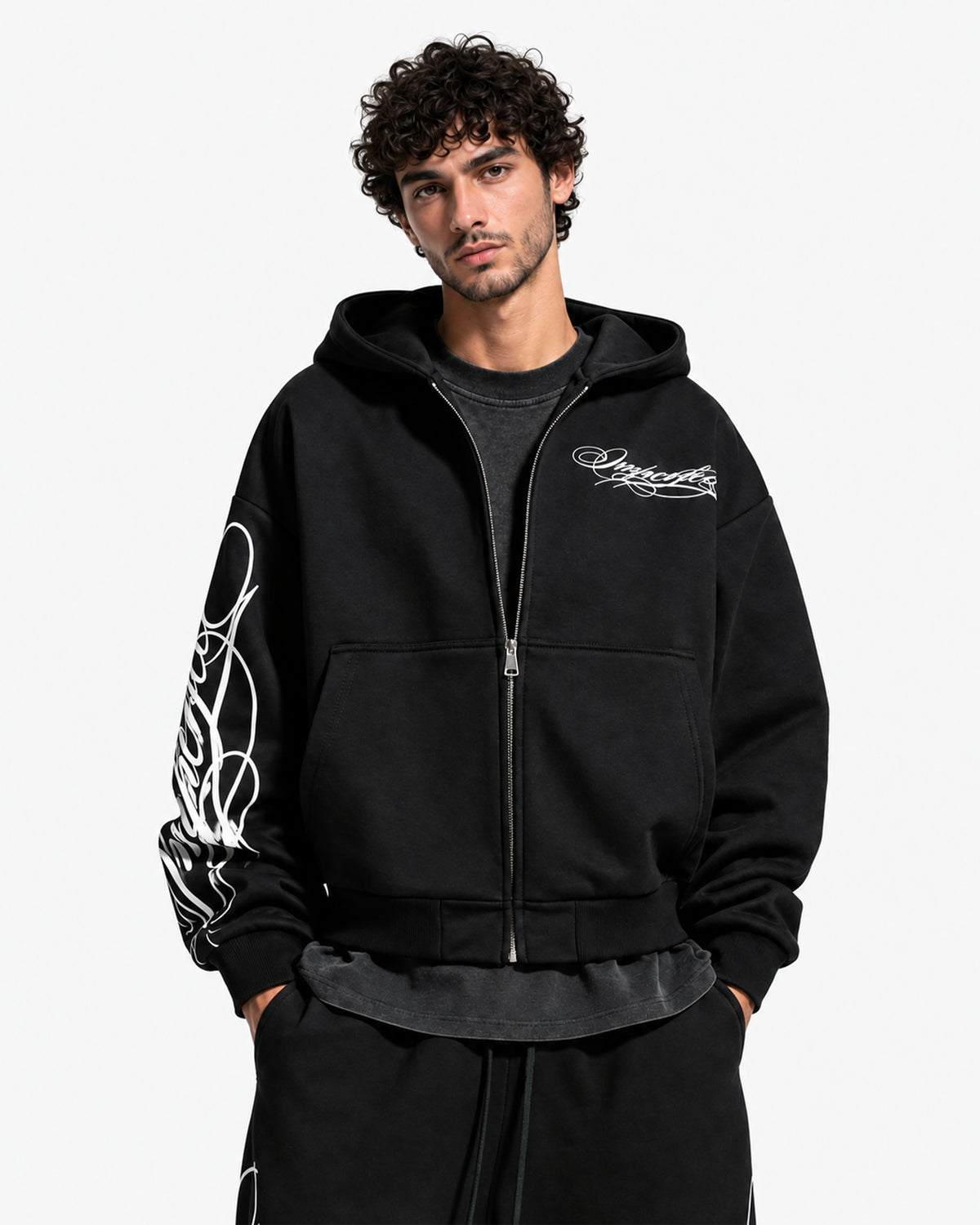 Felpa con cappuccio Script – Nero