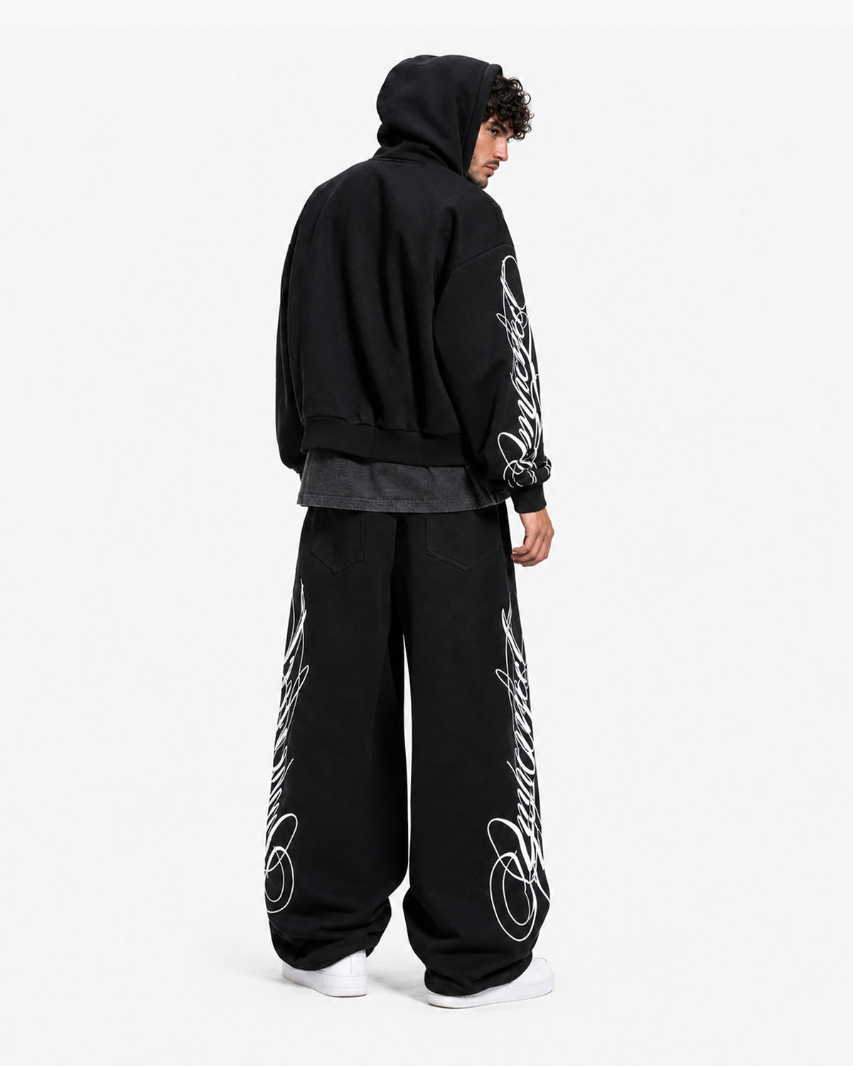 Script Wide Leg Sweatpants – Black