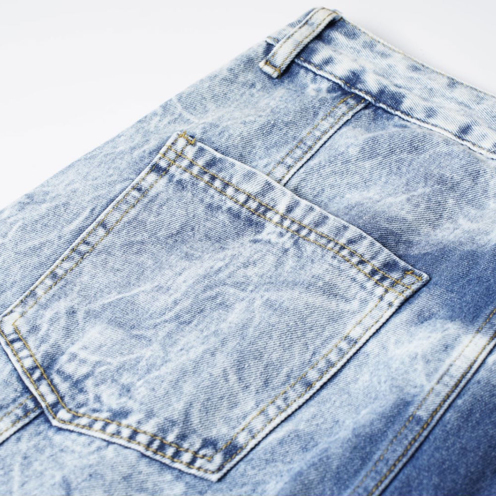 Washed Blue Multi Pockets Baggy Denim
