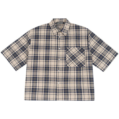 Beige Boxy Fit Plaid Shirt - Hipok Brand