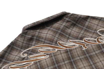 Brown Plaid Chicano Double Pocket Shirt - Hipok Brand