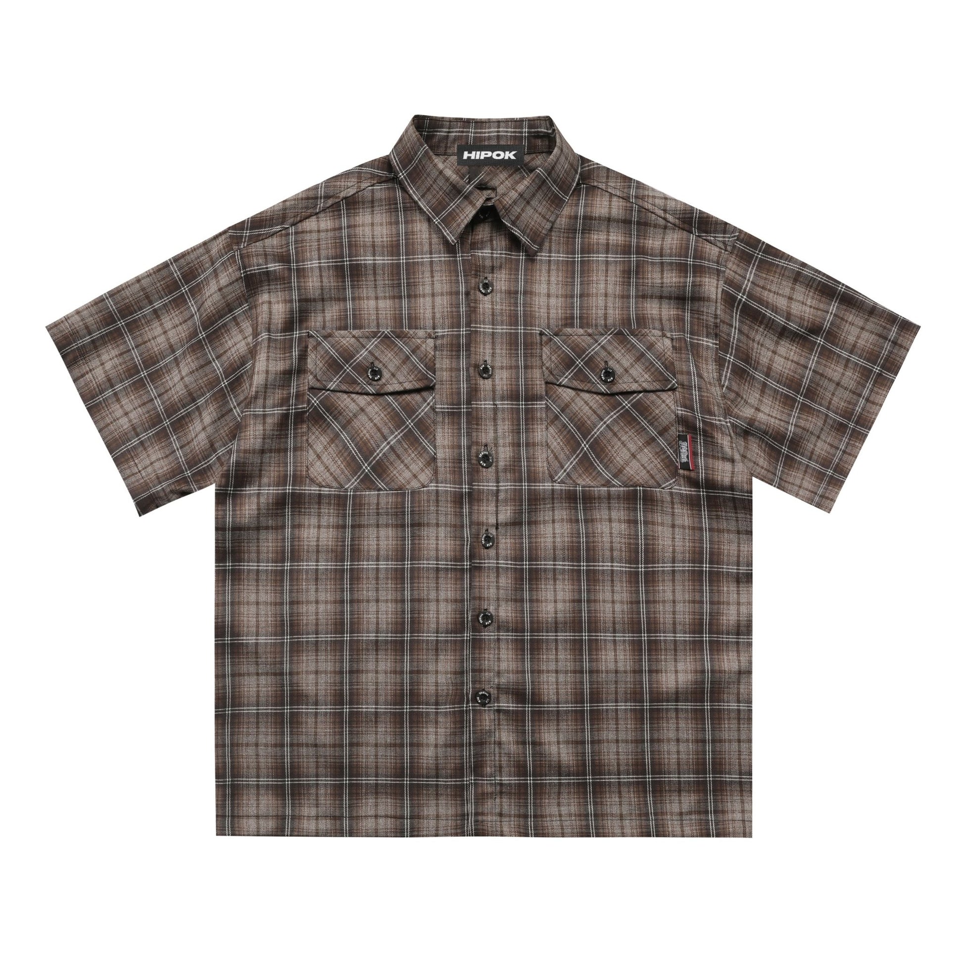Brown Plaid Chicano Double Pocket Shirt - Hipok Brand