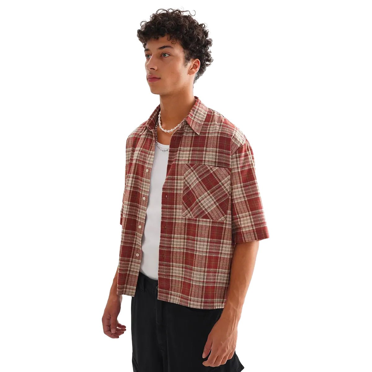 Red Boxy Fit Plaid Shirt - Hipok Brand