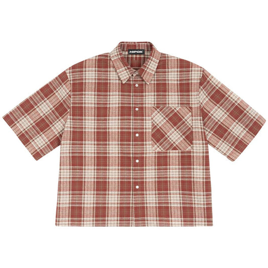 Red Boxy Fit Plaid Shirt - Hipok Brand