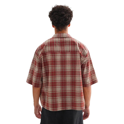 Red Boxy Fit Plaid Shirt - Hipok Brand