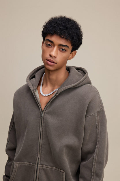 Solid Brown Zip Hoodie - Hipok Brand