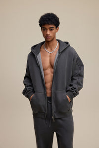 Solid Dark Grey Zip Hoodie - Hipok Brand