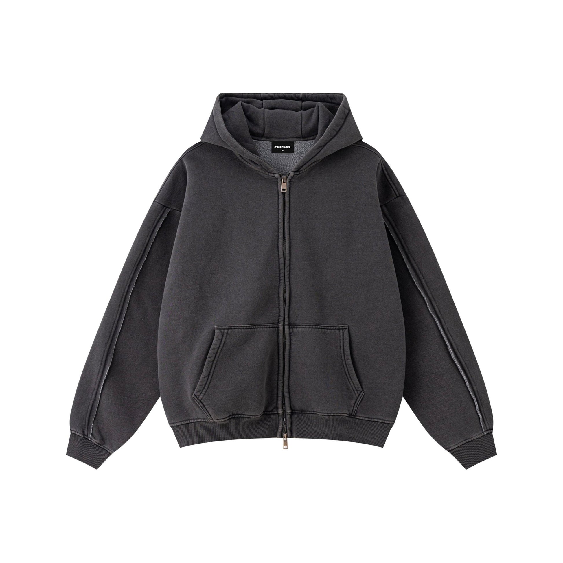 Solid Dark Grey Zip Hoodie - Hipok Brand