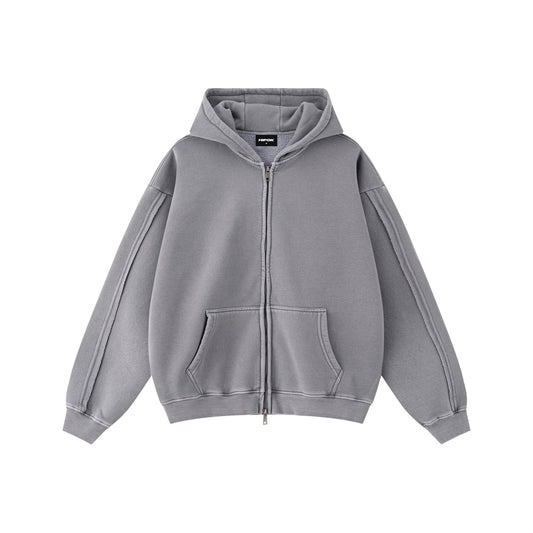 Solid Grey Zip Hoodie - Hipok Brand
