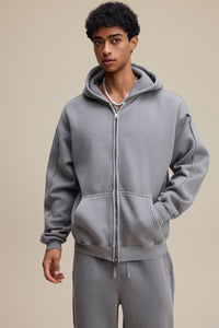 Solid Grey Zip Hoodie - Hipok Brand