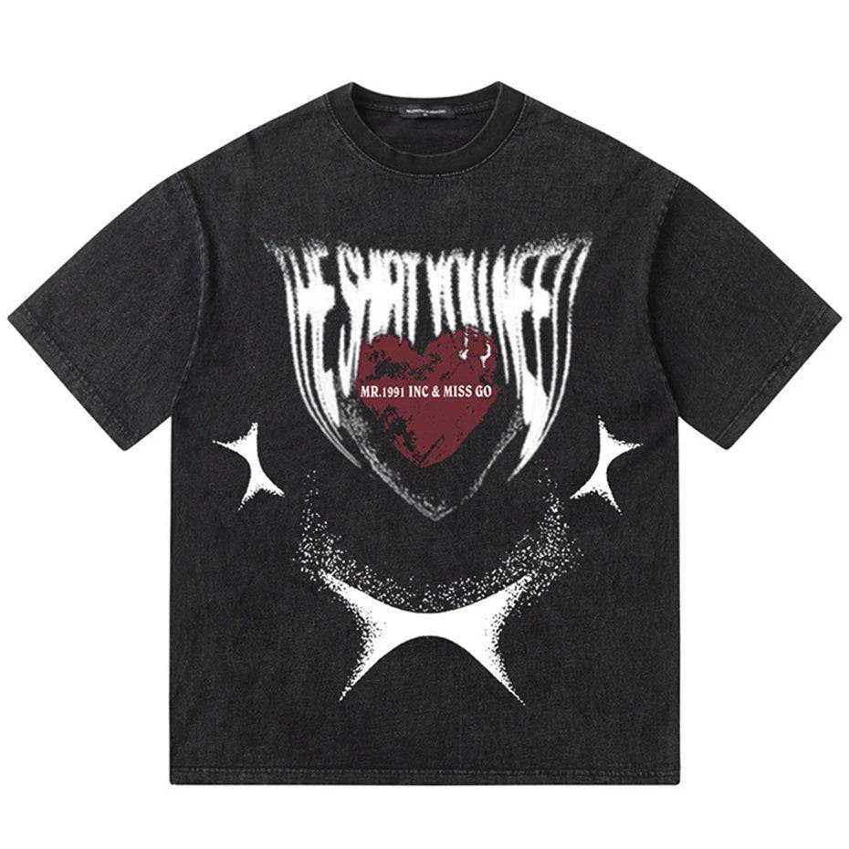 Washed Black Shaded Heart T-Shirt