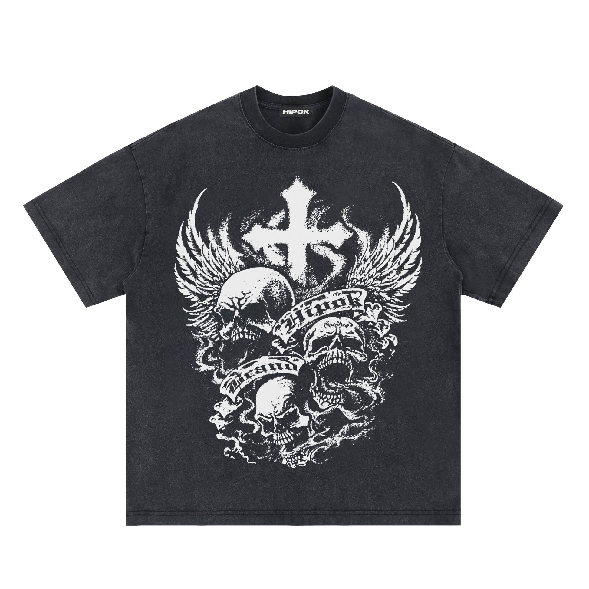 Washed Black Skulls T-Shirt - Hipok Brand