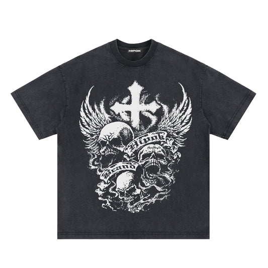 Washed Black Skulls T-Shirt - Hipok Brand