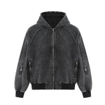 Washed Black Structure Zip Hoodie - Hipok Brand