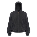 Washed Black Vintage Zip Hoodie - Hipok Brand