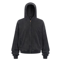Washed Black Vintage Zip Hoodie - Hipok Brand