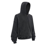 Washed Black Vintage Zip Hoodie - Hipok Brand