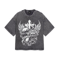 Washed Grey Skulls Boxy Fit T-Shirt - Hipok Brand