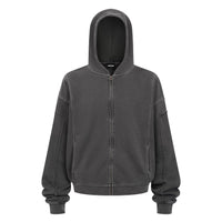 Washed Grey Vintage Zip Hoodie - Hipok Brand