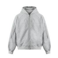 Washed Light Grey Structure Zip Hoodie - Hipok Brand